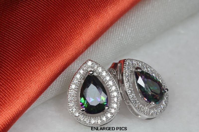 TEAR DROP/PEAR 2.53 CT/ECH CZ MYSTIC RAINBOW FIRE TOPAZ STUD EARRINGS-MTS20EMF