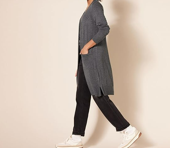 Amazon Essentials Women's Lightweight Longer Length Cardigan Sweater Charcoal XS