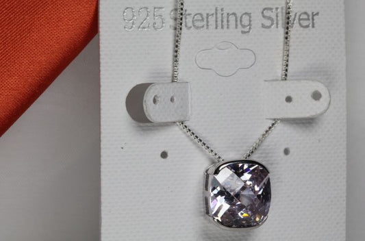 BRILLIANT CUT LAVENDER TANZINITE CZ PENDANT W CHAIN 925 STERLING SILVER~MXTH