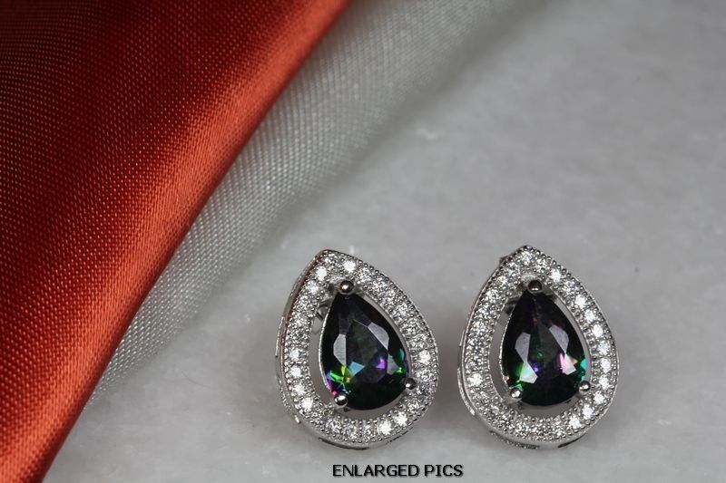 TEAR DROP/PEAR 2.53 CT/ECH CZ MYSTIC RAINBOW FIRE TOPAZ STUD EARRINGS-MTS20EMF