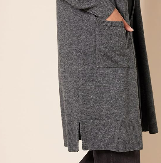 Amazon Essentials Women's Lightweight Longer Length Cardigan Sweater Charcoal XS