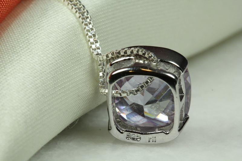 BRILLIANT CUT LAVENDER TANZINITE CZ PENDANT W CHAIN 925 STERLING SILVER~MXTH