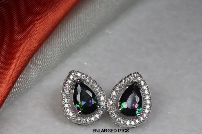 TEAR DROP/PEAR 2.53 CT/ECH CZ MYSTIC RAINBOW FIRE TOPAZ STUD EARRINGS-MTS20EMF
