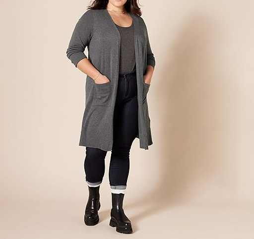 Amazon Essentials Women's Lightweight Longer Length Cardigan Sweater Charcoal XS