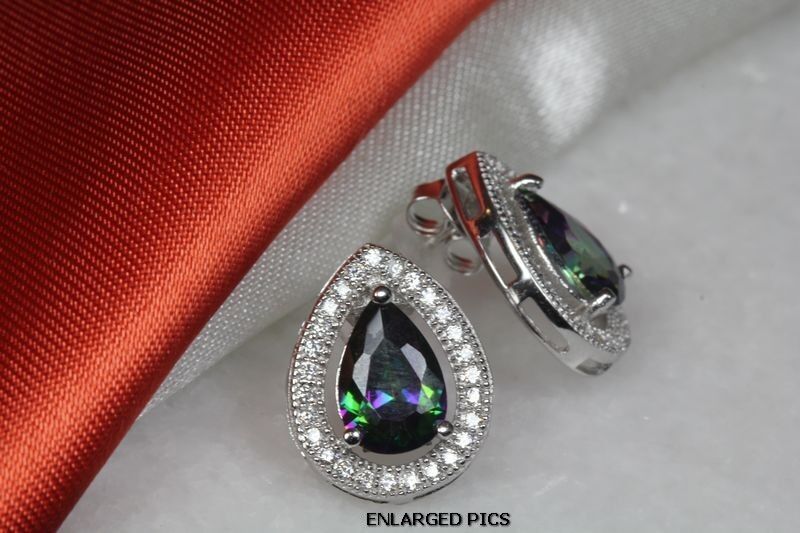TEAR DROP/PEAR 2.53 CT/ECH CZ MYSTIC RAINBOW FIRE TOPAZ STUD EARRINGS-MTS20EMF