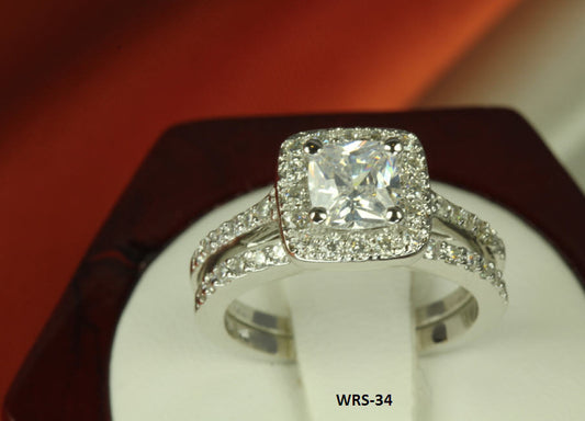 3.8 CT STERLING SILVER PRINCESS CZ PAVE BRIDAL ENGAGEMENT WEDDING HALO RING SET