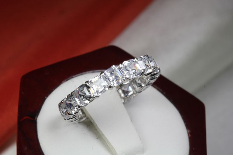 6.63 CTW CZ ETERNITY ASSCHER CUT ENGAGEMENT RING WEDDING RING~17 STNS~ET11~MX-T