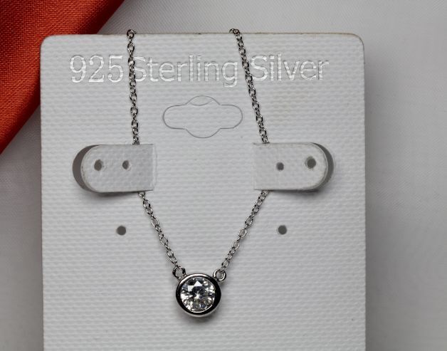 CLEAR CZ ROUND CUT BEZEL SOLITARE PENDANT W/ CHAIN  925 STERLING SILVER~~MXSUN