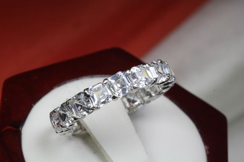 6.63 CTW CZ ETERNITY ASSCHER CUT ENGAGEMENT RING WEDDING RING~17 STNS~ET11~MX-T