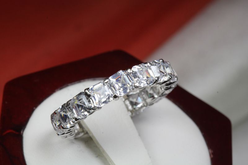 6.63 CTW CZ ETERNITY ASSCHER CUT ENGAGEMENT RING WEDDING RING~17 STNS~ET11~MX-T
