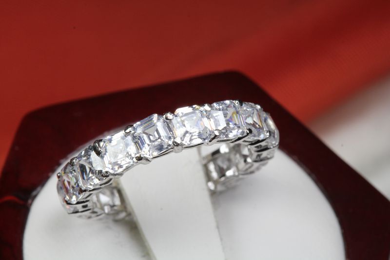 6.63 CTW CZ ETERNITY ASSCHER CUT ENGAGEMENT RING WEDDING RING~17 STNS~ET11~MX-T