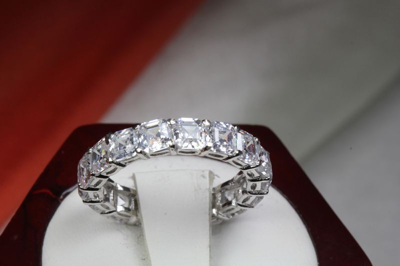 6.63 CTW CZ ETERNITY ASSCHER CUT ENGAGEMENT RING WEDDING RING~17 STNS~ET11~MX-T