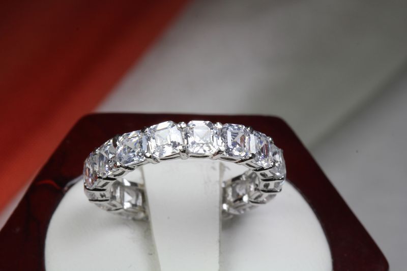 6.63 CTW CZ ETERNITY ASSCHER CUT ENGAGEMENT RING WEDDING RING~17 STNS~ET11~MX-T