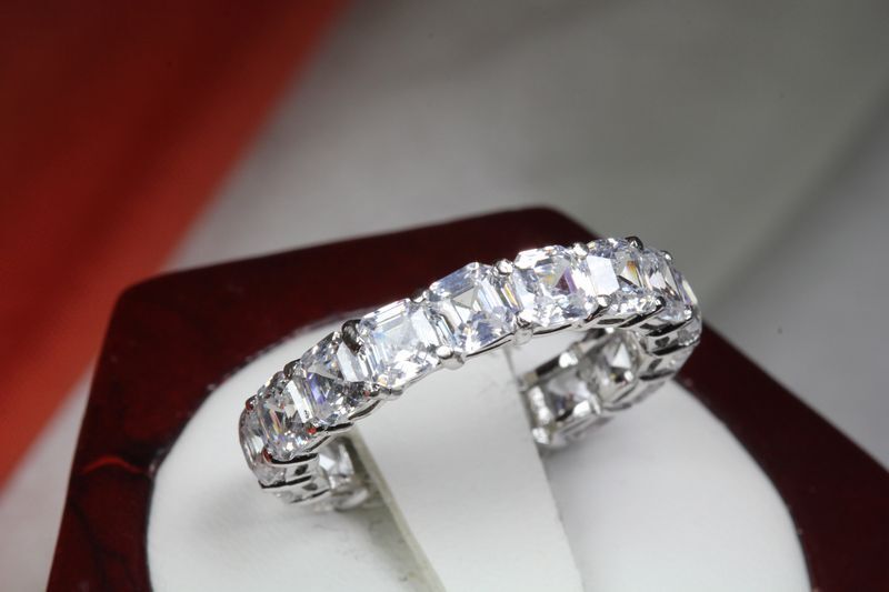 6.63 CTW CZ ETERNITY ASSCHER CUT ENGAGEMENT RING WEDDING RING~17 STNS~ET11~MX-T