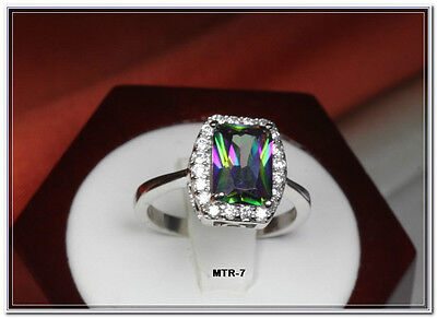 6 CARAT BRILLIANT CUT HALO CZ MYSTIC TOPAZ WITH CZ ACCENTS FASHION RING~MTR7-MX