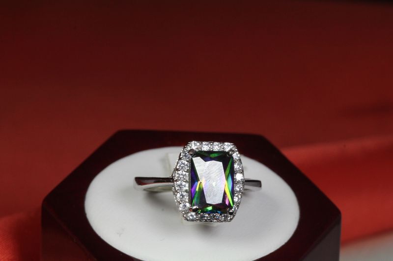 6 CARAT BRILLIANT CUT HALO CZ MYSTIC TOPAZ WITH CZ ACCENTS FASHION RING~MTR7-MX