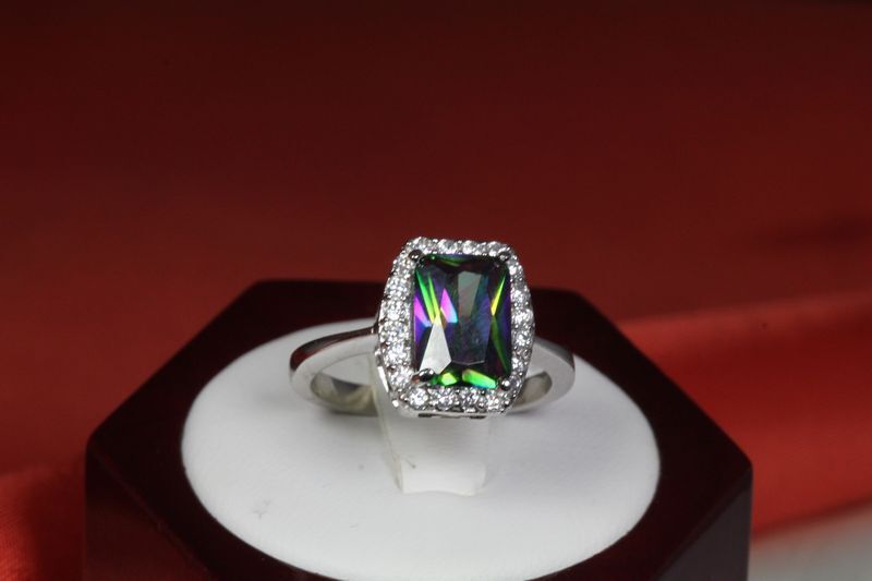 6 CARAT BRILLIANT CUT HALO CZ MYSTIC TOPAZ WITH CZ ACCENTS FASHION RING~MTR7-MX