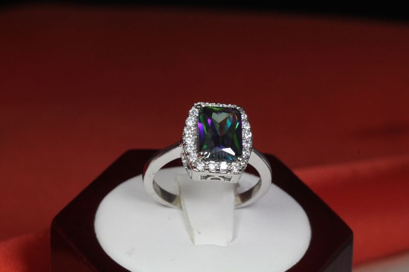 6 CARAT BRILLIANT CUT HALO CZ MYSTIC TOPAZ WITH CZ ACCENTS FASHION RING~MTR7-MX