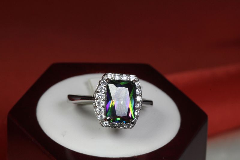 6 CARAT BRILLIANT CUT HALO CZ MYSTIC TOPAZ WITH CZ ACCENTS FASHION RING~MTR7-MX