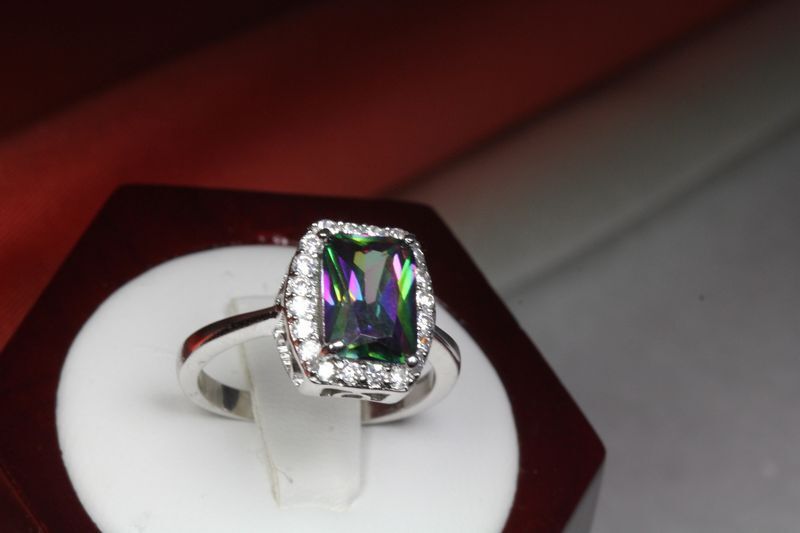 6 CARAT BRILLIANT CUT HALO CZ MYSTIC TOPAZ WITH CZ ACCENTS FASHION RING~MTR7-MX