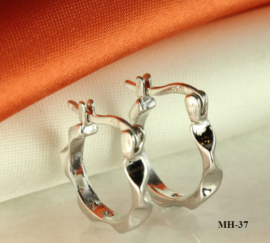 925 STERLING SILVER  SMALL ROUND HUGGIE HOOP EARRINGS ~15MX10M~MH37-O2