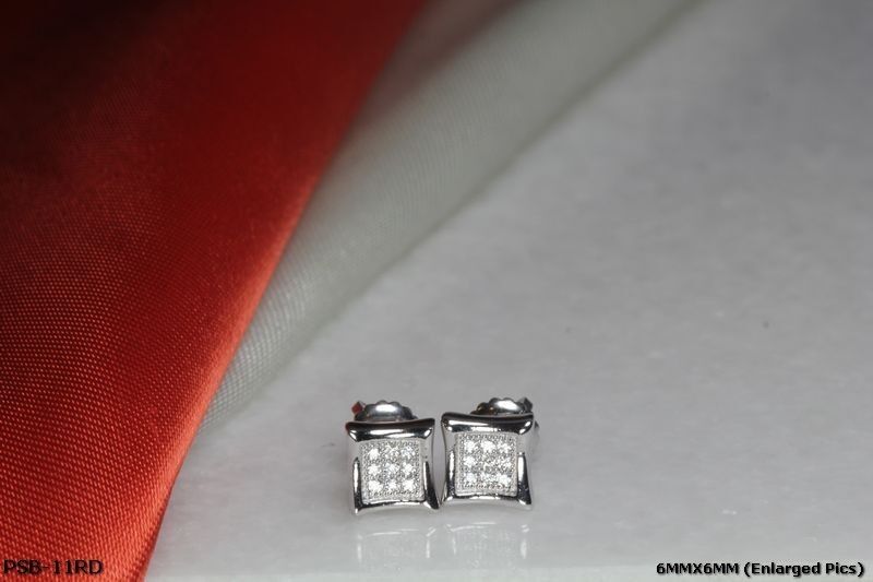 6MM KITE RHODIUM PLATED STERLING SILVER 925 9 CLEAR CZS ECH STUD PAVE EARRINGS