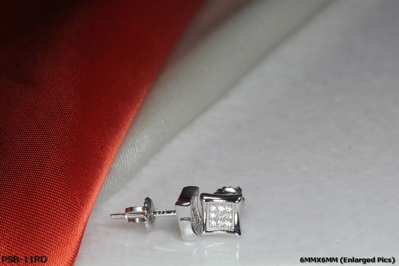 6MM KITE RHODIUM PLATED STERLING SILVER 925 9 CLEAR CZS ECH STUD PAVE EARRINGS