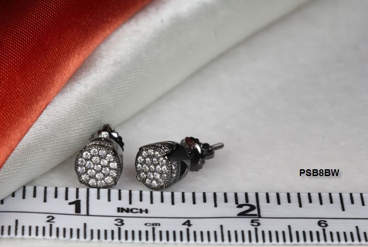 BLACK RHODIUM PLATED STERLING SILVER 925 31 WHITE CZS EACH 7MM RND STUD EARRINGS