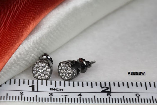 BLACK RHODIUM PLATED STERLING SILVER 925 31 WHITE CZS EACH 7MM RND STUD EARRINGS