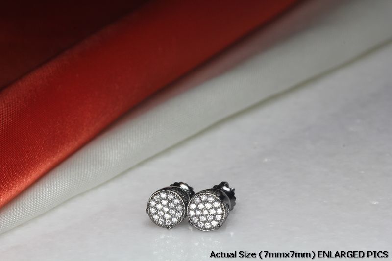 BLACK RHODIUM PLATED STERLING SILVER 925 31 WHITE CZS EACH 7MM RND STUD EARRINGS