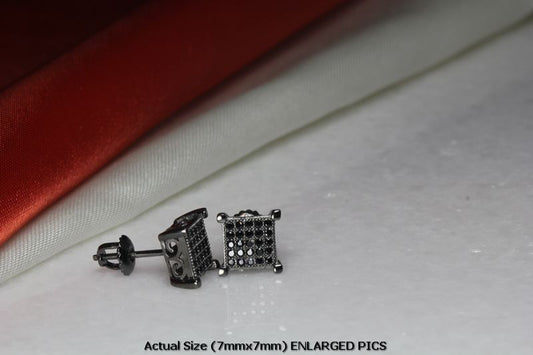 7MMX7MM STUD EARRINGS BLACK RHODIUM PLATED STERLING SILVER 925 25 BLACK CZS EACH