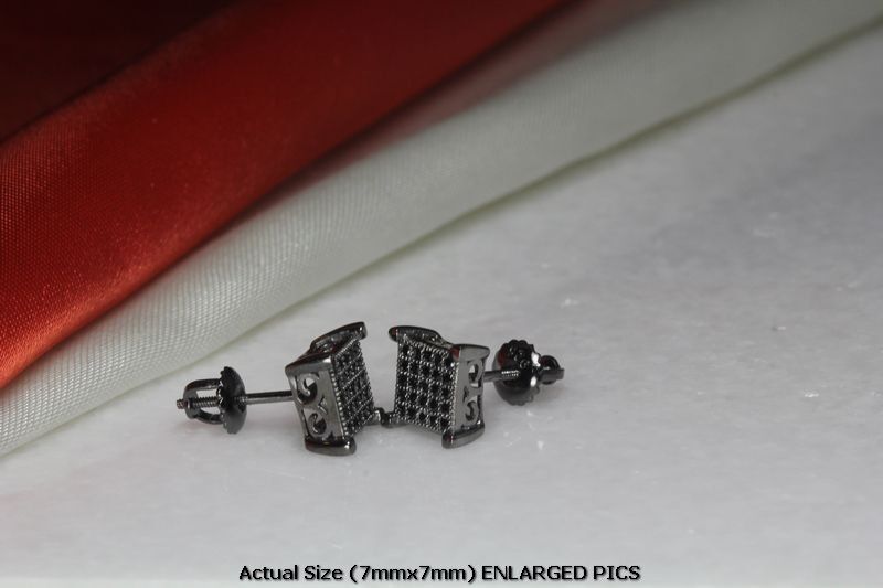 7MMX7MM STUD EARRINGS BLACK RHODIUM PLATED STERLING SILVER 925 25 BLACK CZS EACH