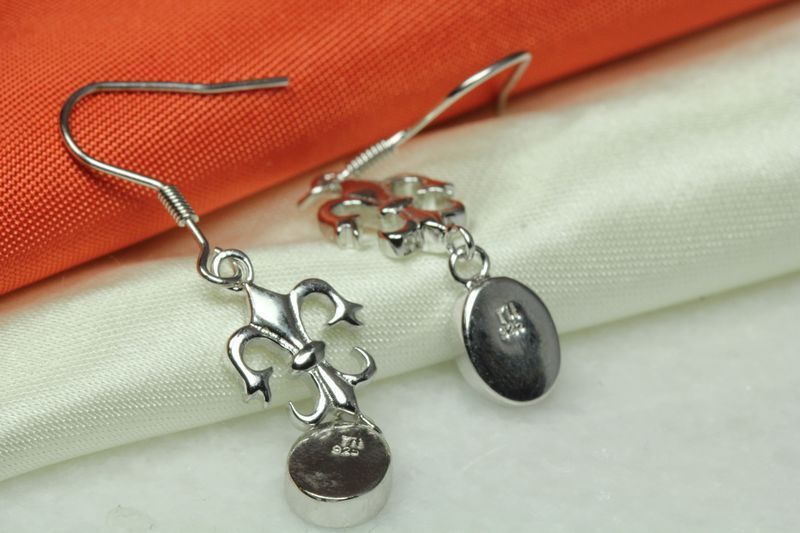 CLASSIC FLEUR-DE-LIS WITH OPAL DANGLE EARRINGS~STERLING SILVER 925~OE-8~MAXXM