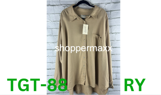 Women's Linen Long Sleeve Collared Button-Down Shirt - Universal Thread, Tan, 2