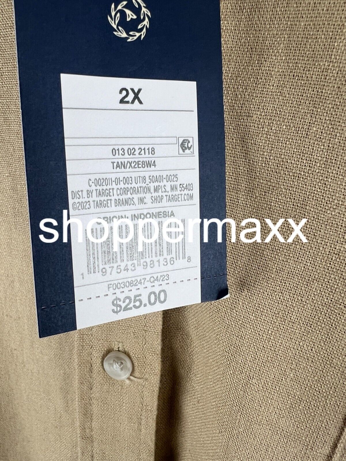 Women's Linen Long Sleeve Collared Button-Down Shirt - Universal Thread, Tan, 2
