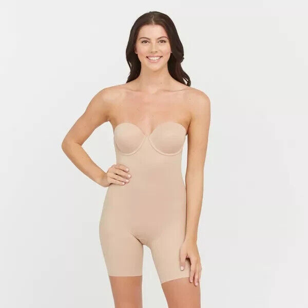 ASSETS by SPANX Women Flawless Finish Strapless Cupped Midthigh Bodysuit Beige S