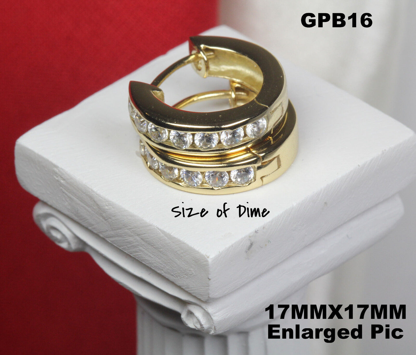 10K GOLD PLATED 925 STERLING SILVER HUGGIE HOOP EARRING 7 ROUND STONES EACH