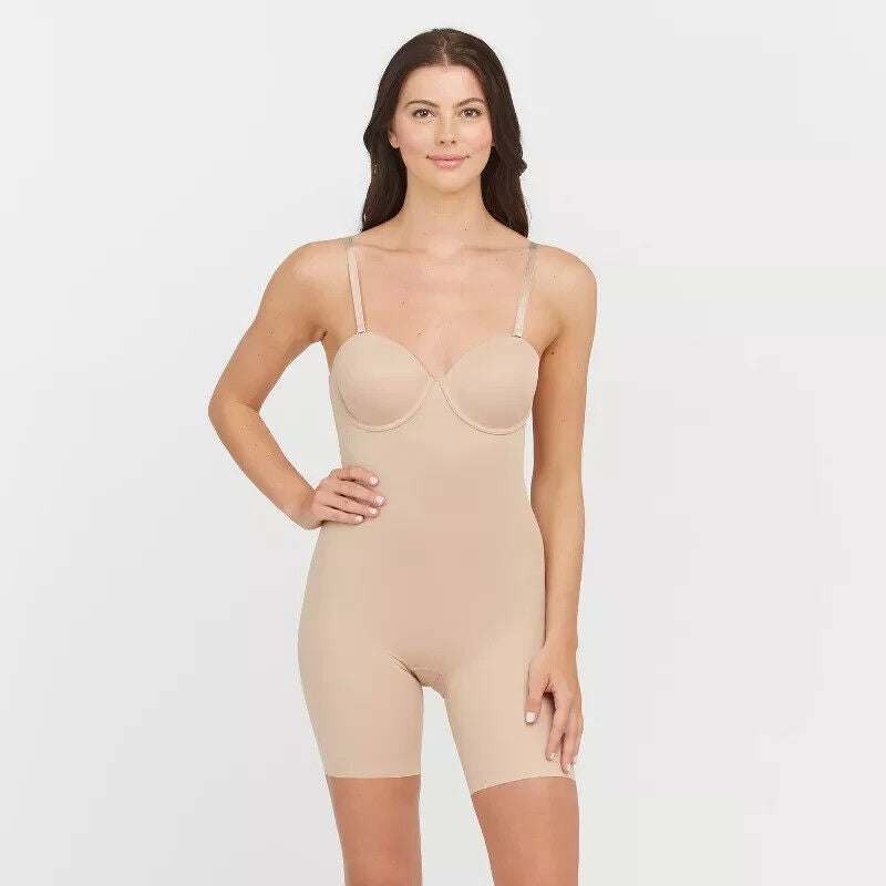 ASSETS by SPANX Women Flawless Finish Strapless Cupped Midthigh Bodysuit Beige S