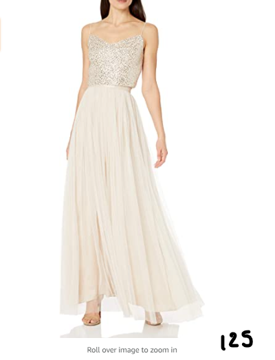 Adrianna Papell Women's 2 Pc Sequin Bridesmaid Top with Mesh Skirt Dress Nude, 4