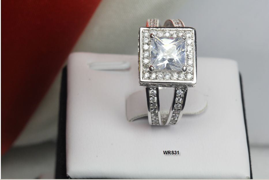 6.65 CT STERLING SILVER PRINCESS  CZ  VTG ANNIVERSARY ENGAGEMENT WEDDING RING