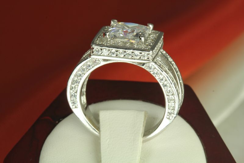 6.65 CT STERLING SILVER PRINCESS  CZ  VTG ANNIVERSARY ENGAGEMENT WEDDING RING