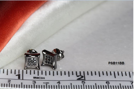 5MM SQUARE BLACK ON BLACK RHODIUM PLATED STERLING SILVER PAVE CZ STUD EARRINGS