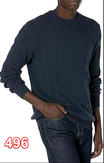 Amazon Essentials Men's Crewneck Cable Cotton Sweater Navy Large