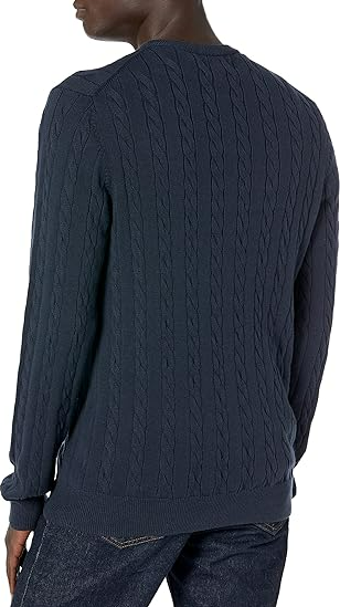 Amazon Essentials Men's Crewneck Cable Cotton Sweater Navy Large