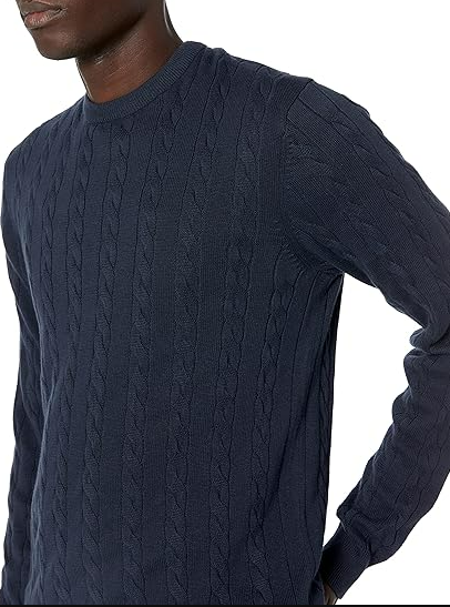 Amazon Essentials Men's Crewneck Cable Cotton Sweater Navy Large