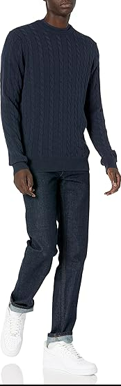 Amazon Essentials Men's Crewneck Cable Cotton Sweater Navy Large
