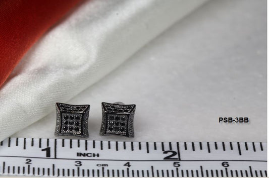 45 BLACK CZ STONES ON BLACK RHODIUM PLATED STERLING SILVER 3D PAVE STUD EARRINGS