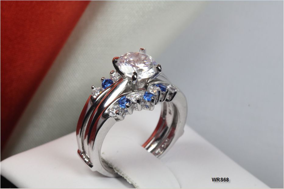 1.4C 925 SILVER NICKEL FREE BLUE SAPPIRE WHITE WOMENS ENGAGEMENT & WEDDING RINGS