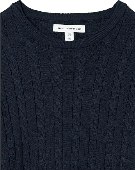 Amazon Essentials Men's Crewneck Cable Cotton Sweater Navy Large