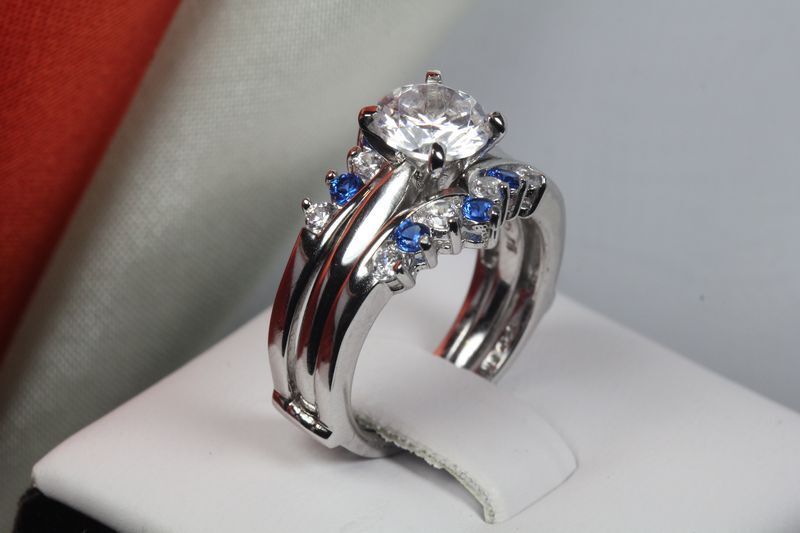 1.4C 925 SILVER NICKEL FREE BLUE SAPPIRE WHITE WOMENS ENGAGEMENT & WEDDING RINGS